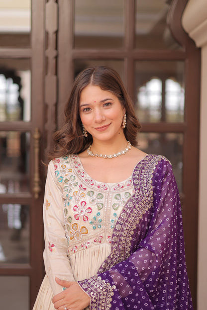 Embroidered Gown with Multicolor Dupatta for Women