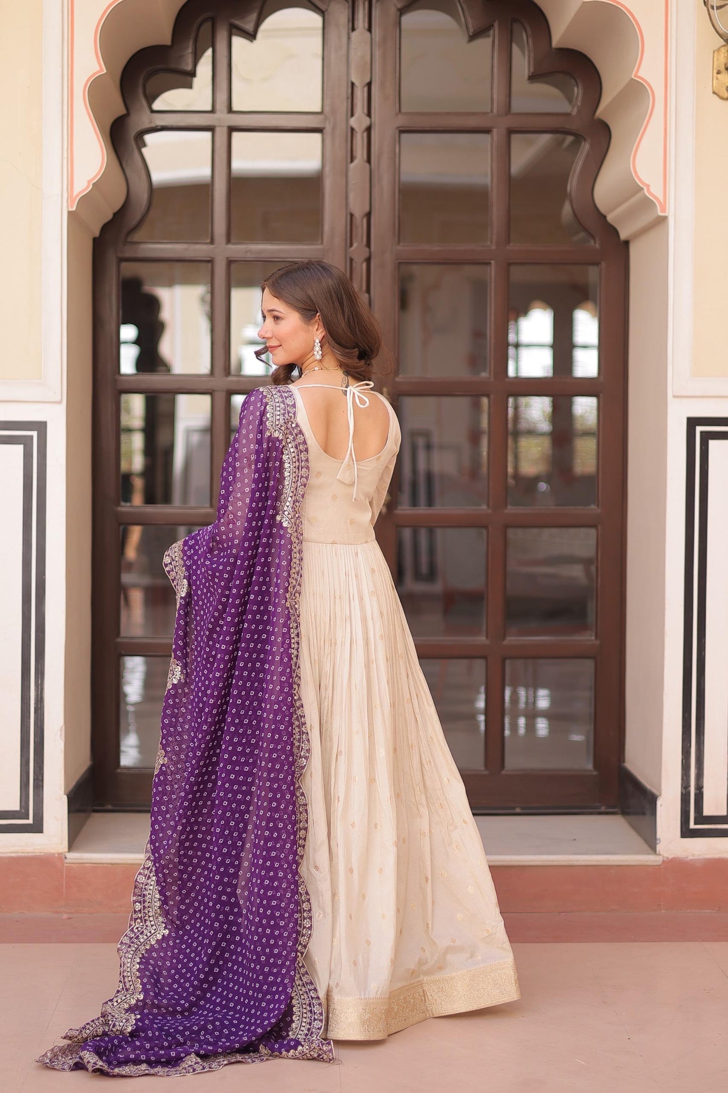 Embroidered Gown with Multicolor Dupatta for Women