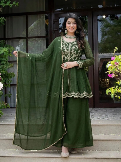 Embroidered Green Palazzo Set