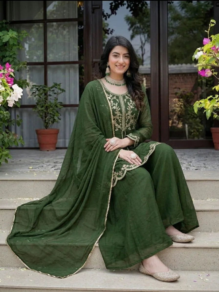 Embroidered Green Palazzo Set