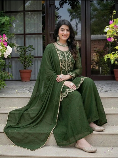 Embroidered Green Palazzo Set