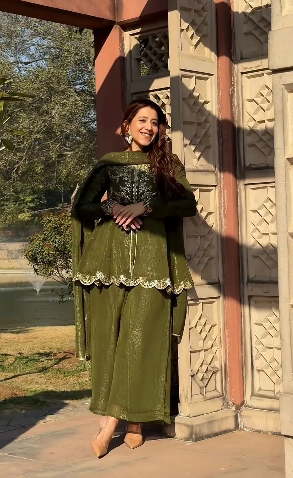 Embroidered Green Palazzo Set