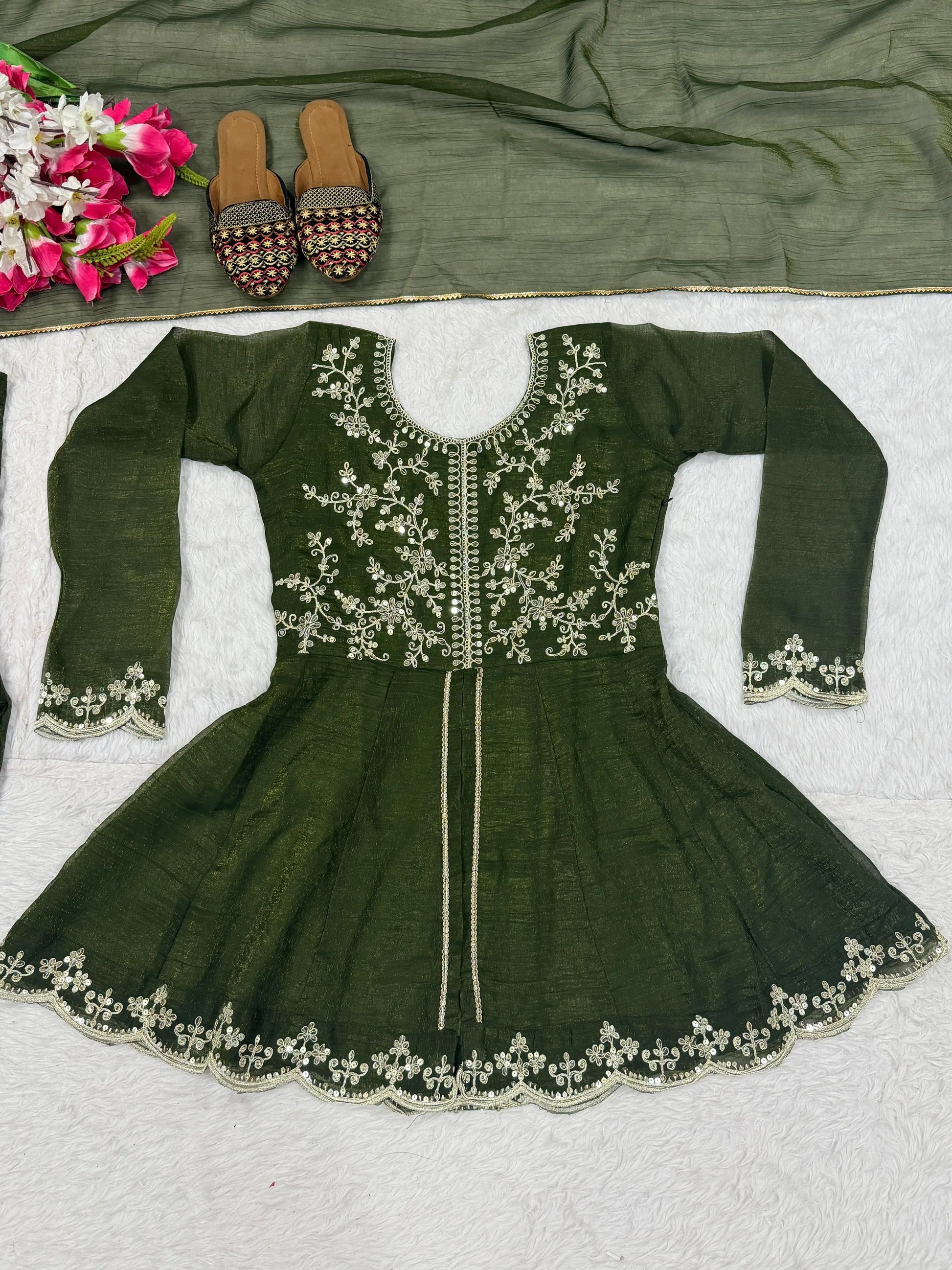 Embroidered Green Palazzo Set