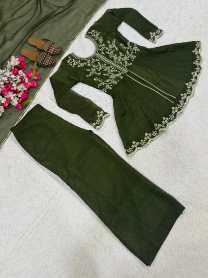 Embroidered Green Palazzo Set