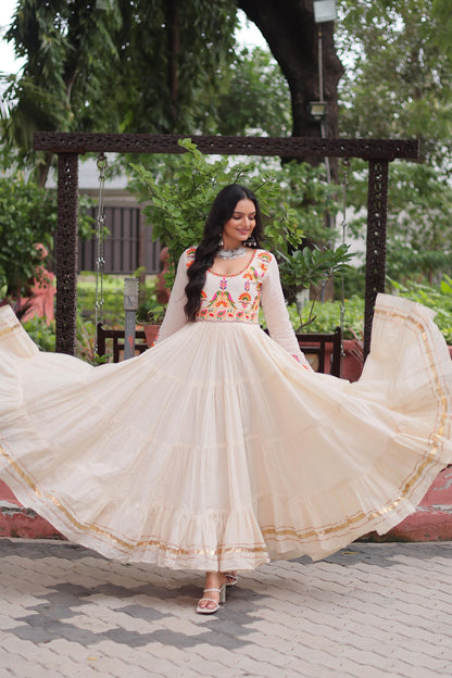 Embroidered Kora Cotton Gown with Gota Patti Work