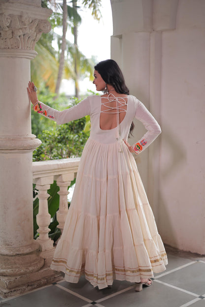Embroidered Kora Cotton Gown with Gota Patti Work