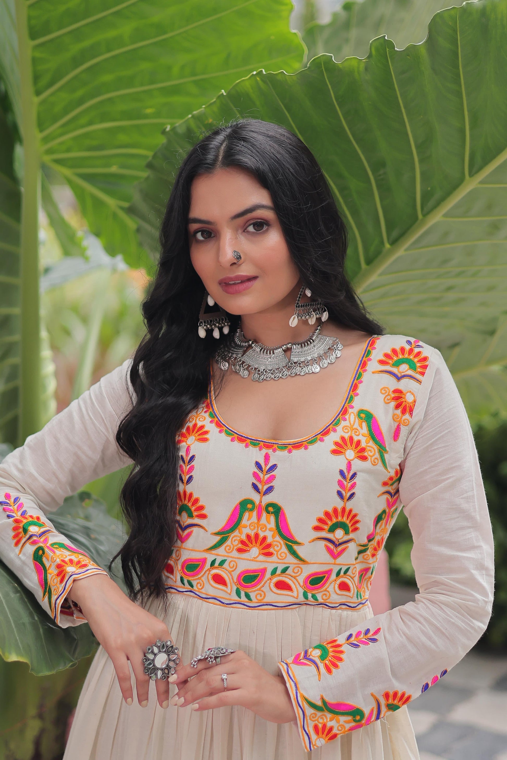 Embroidered Kora Cotton Gown with Gota Patti Work