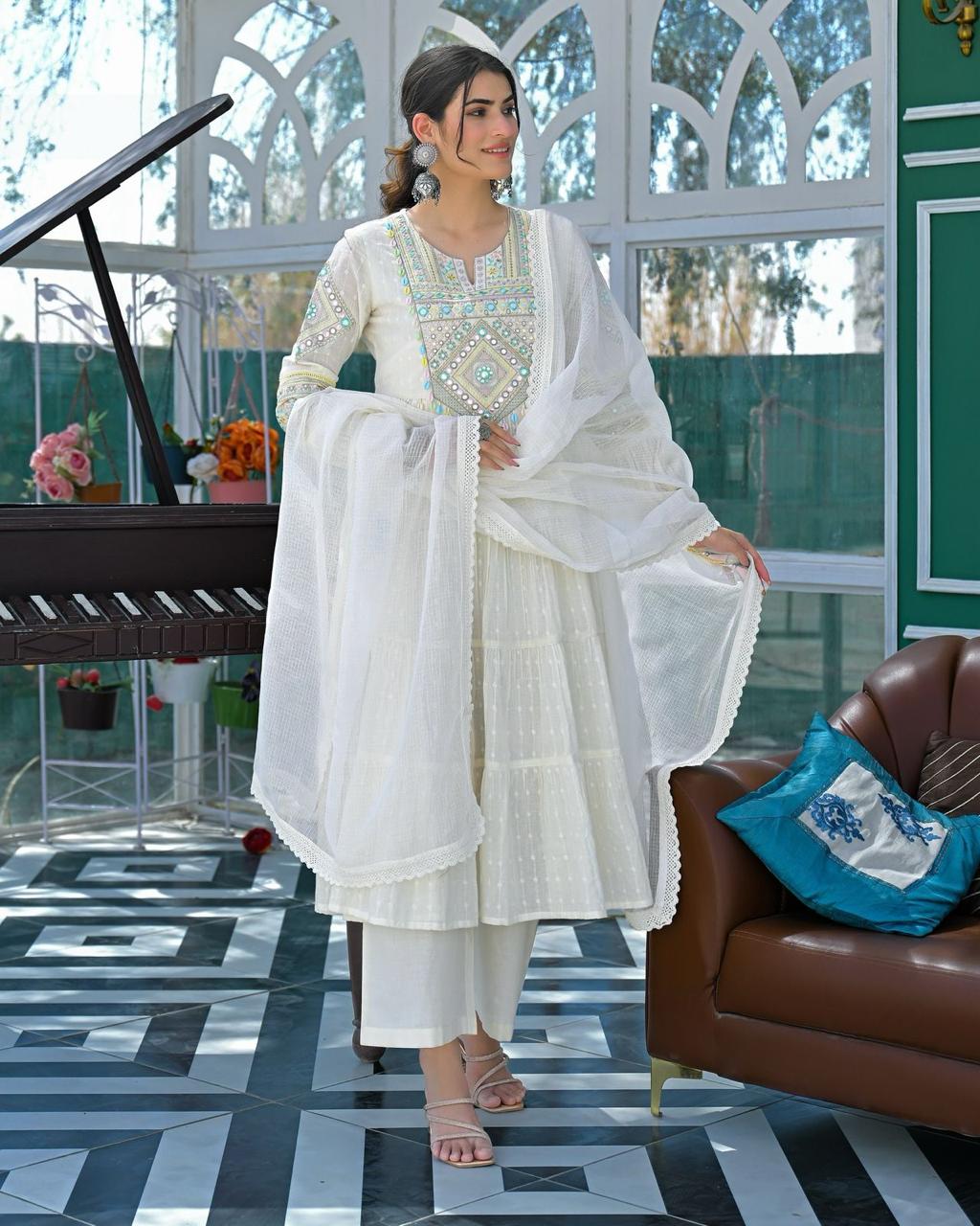 Embroidered Kurta Pant Set for Women