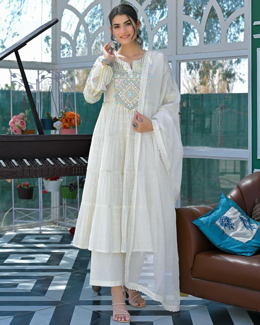 Embroidered Kurta Pant Set for Women