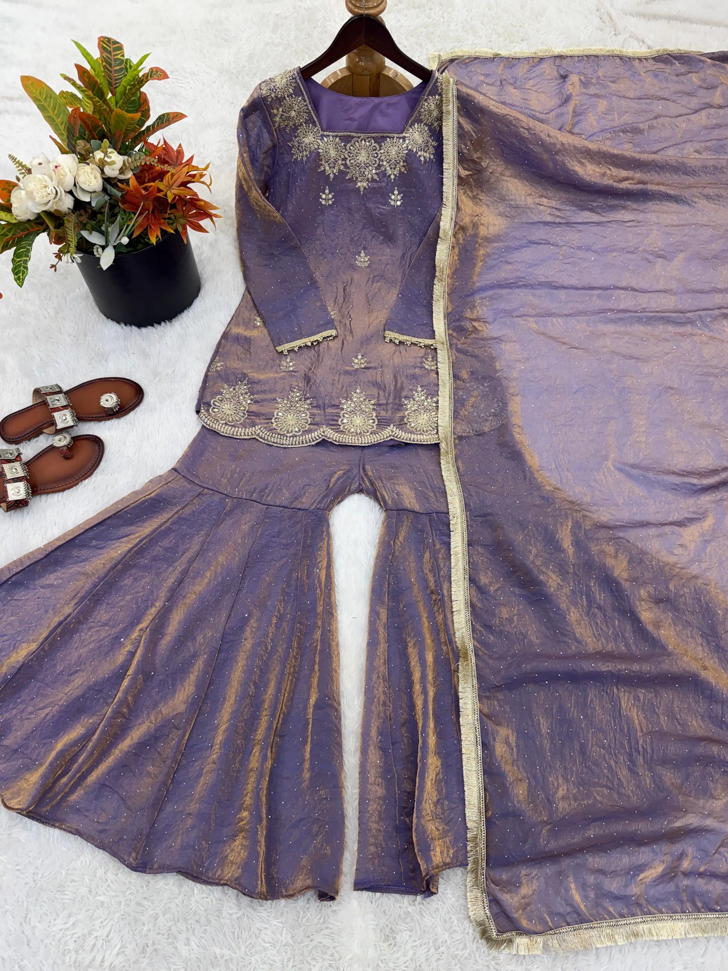 Embroidered Kurta Sharara Dupatta Set