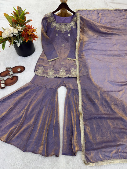 Embroidered Kurta Sharara Dupatta Set