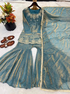 Embroidered Kurta Sharara Dupatta Set