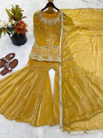 Embroidered Kurta Sharara Dupatta Set