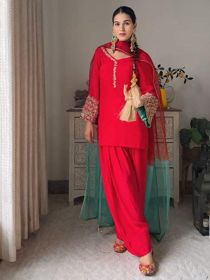 Embroidered Patiala Suit Set for Festive and Wedding Wear