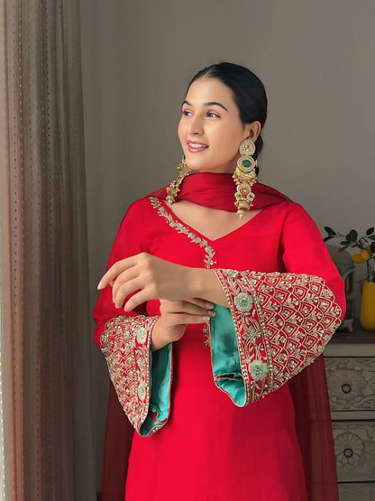 Embroidered Patiala Suit Set for Festive and Wedding Wear