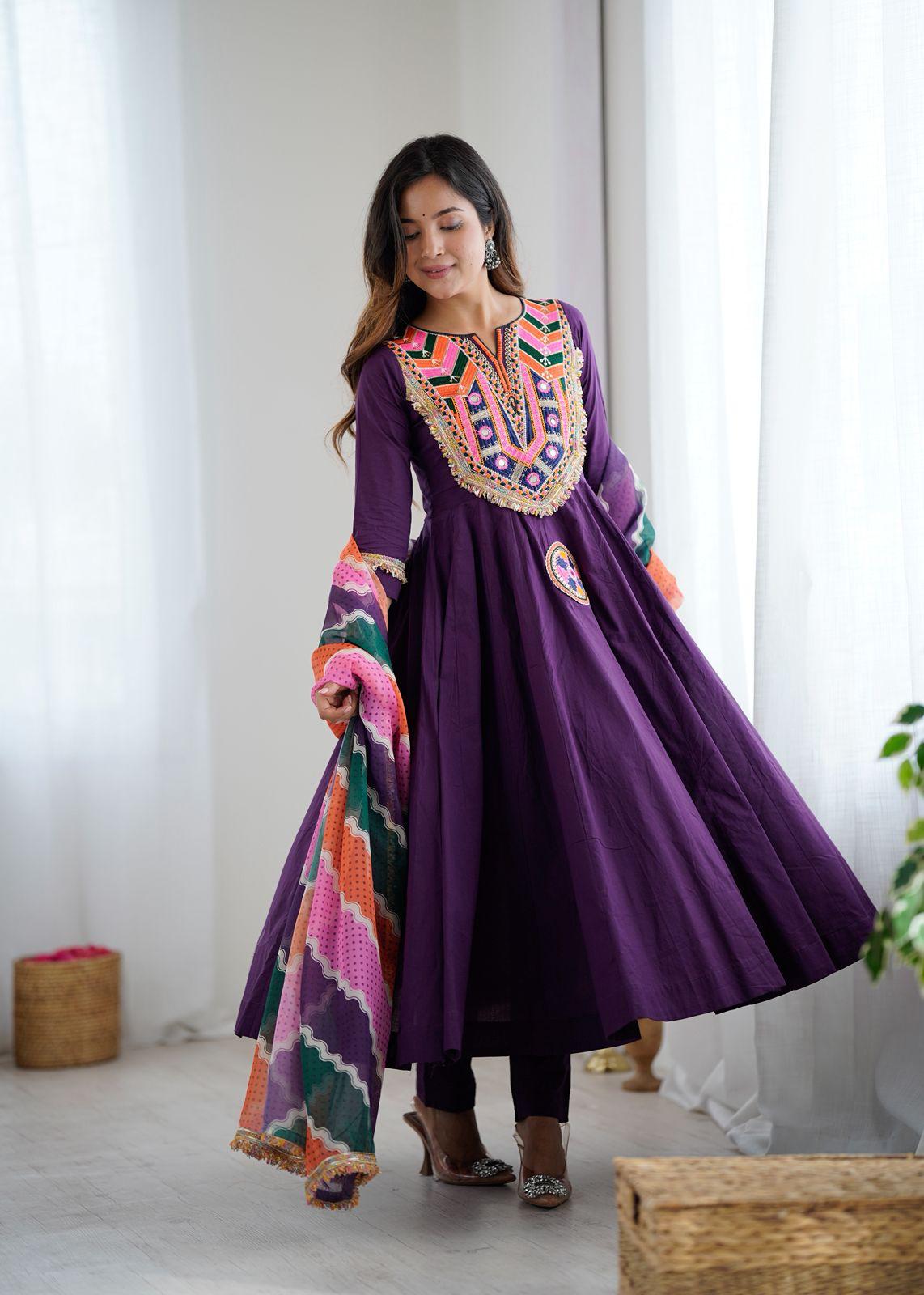 Embroidered Purple Anarkali Gown  Festive Collection