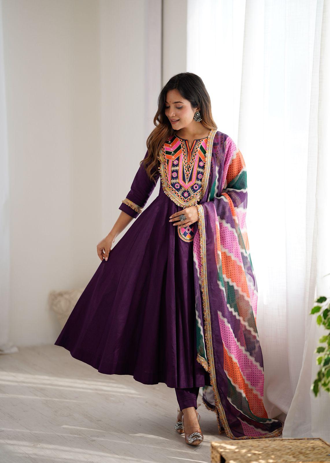 Embroidered Purple Anarkali Gown  Festive Collection