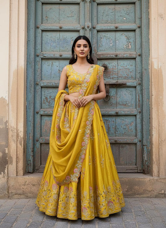 Embroidered Star Silk Lehenga Set