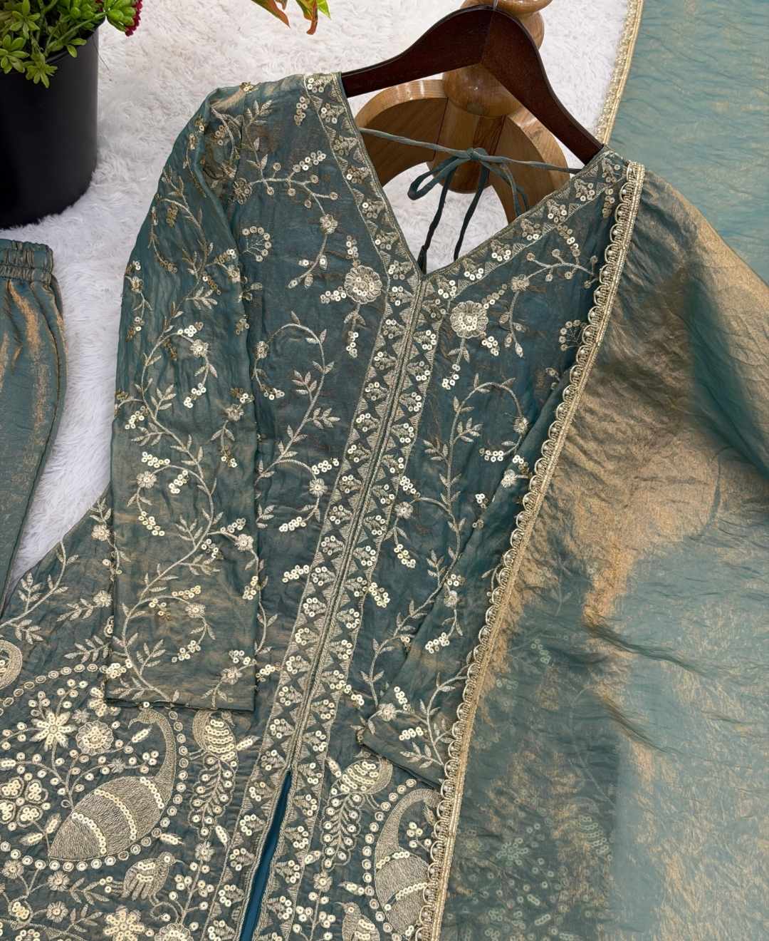 Embroidered Top Plazzo & Dupatta Set
