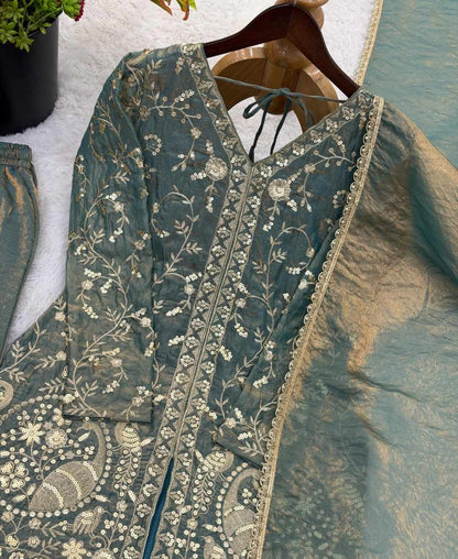 Embroidered Top Plazzo & Dupatta Set