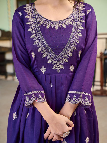 Embroidered Vichitra Silk Suit Set with Dupatta