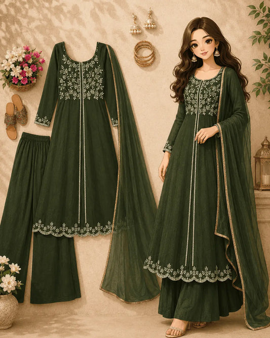 Embroidered Green Palazzo Set
