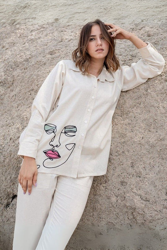 Face Embroidered Designer Co-Ord Set for Girls or Women