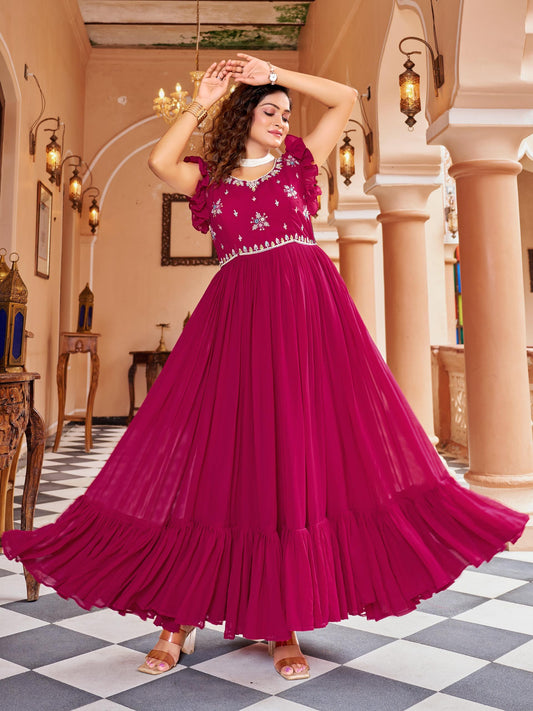Faux Blooming Designer Gown for Party Wear