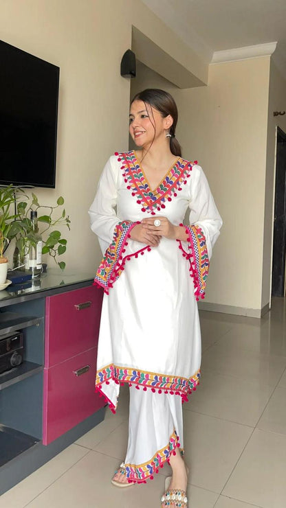 Faux Georgette Embroidered Salwar Suit with Plazzo