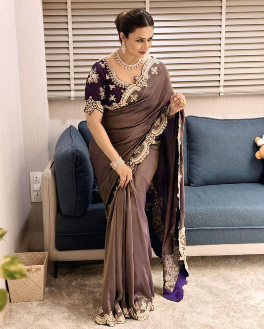 Fendy Satin Saree with Zari and Sequin Embroidery