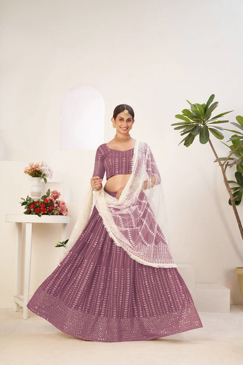 Festive Mauve Lehenga Choli with Heavy Net Dupatta