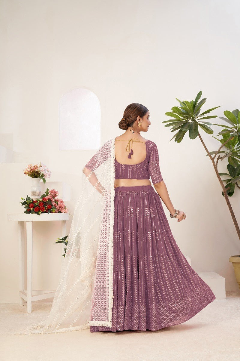 Festive Mauve Lehenga Choli with Heavy Net Dupatta