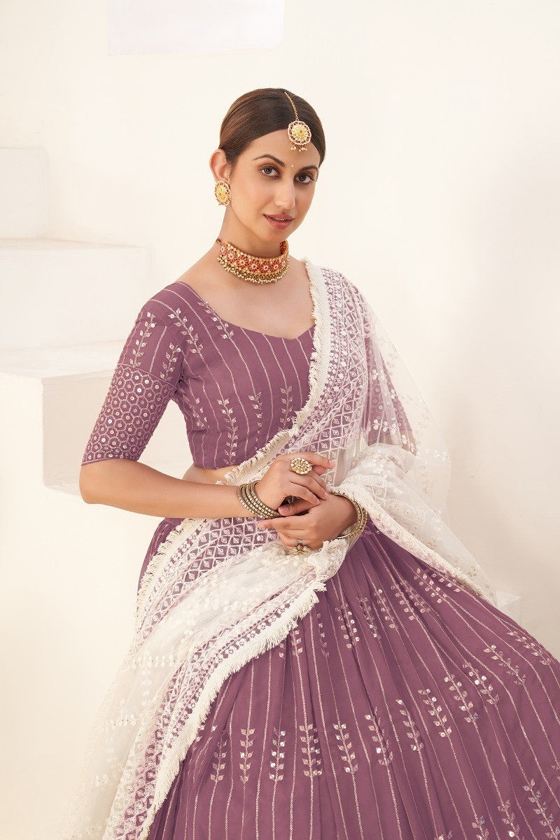 Festive Mauve Lehenga Choli with Heavy Net Dupatta