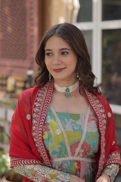 Floral Embroidered Anarkali Set for Festive & Wedding Wear