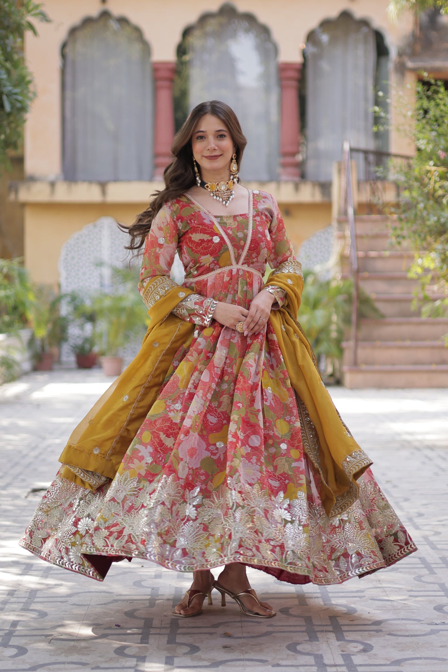 Floral Embroidered Anarkali Set for Festive & Wedding Wear