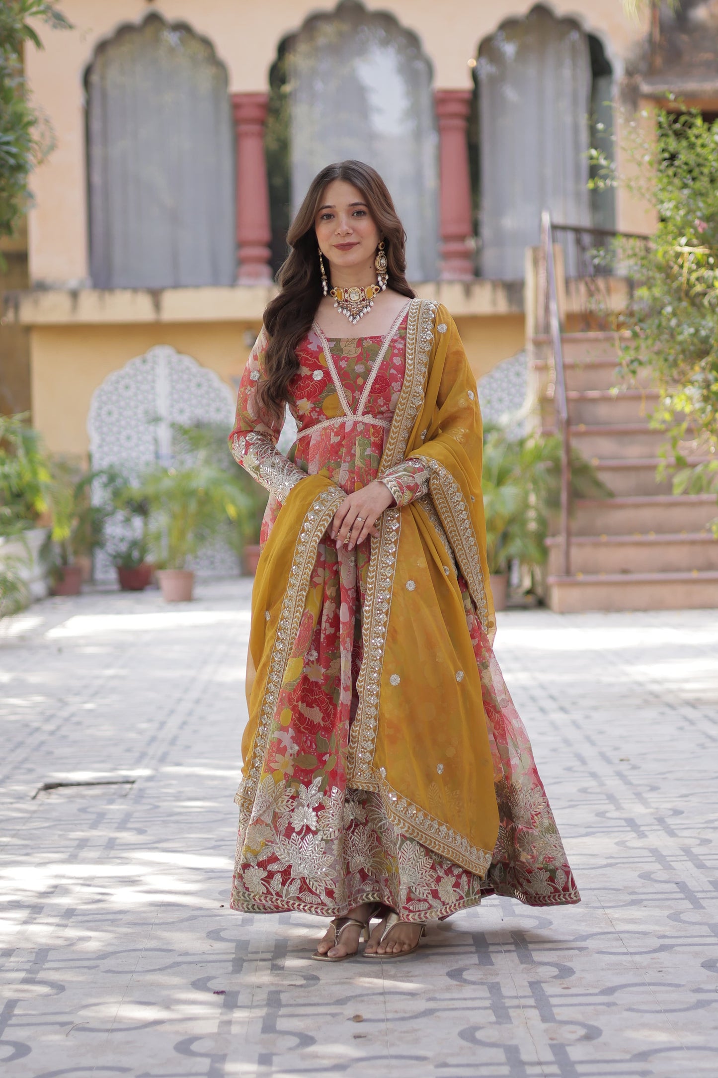 Floral Embroidered Anarkali Set for Festive & Wedding Wear