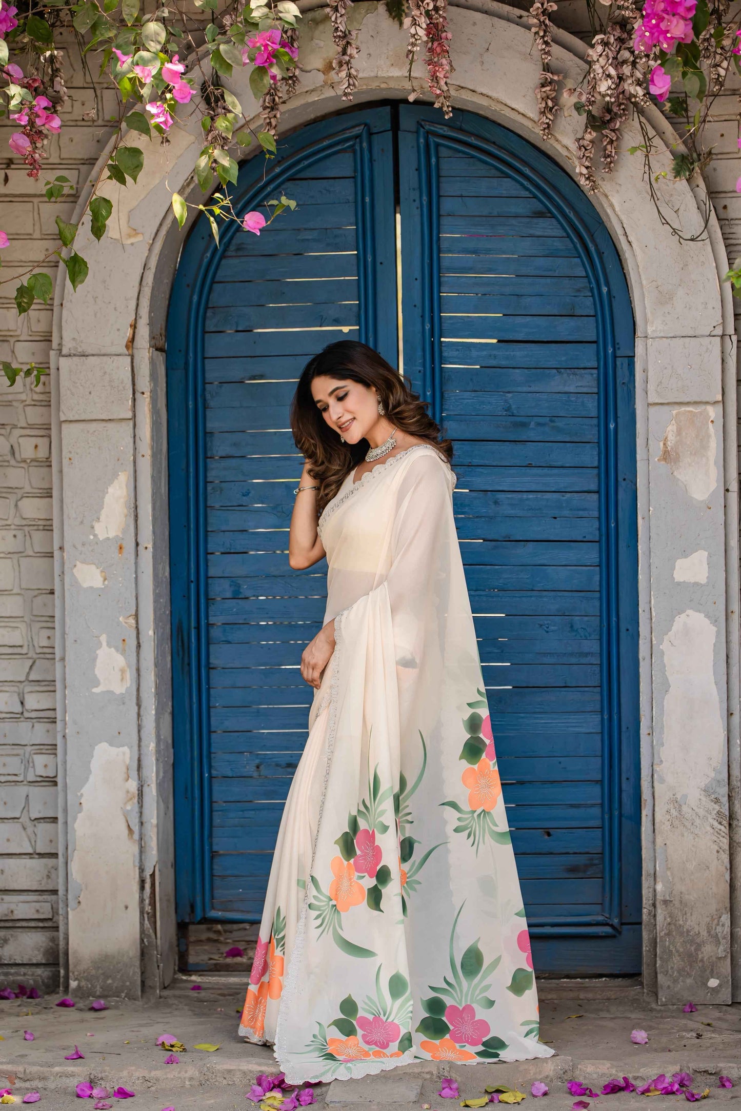 Floral Georgette Saree for Wedding Party Wear