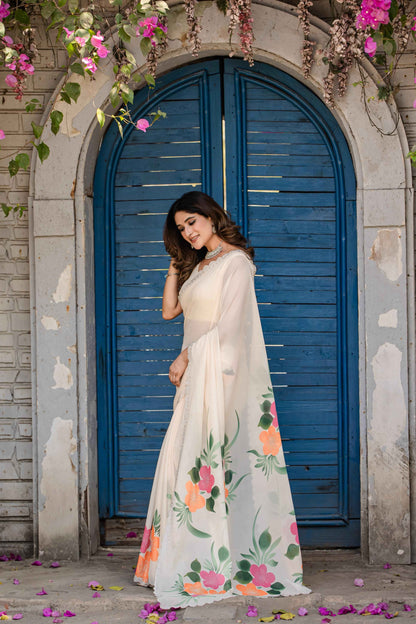 Floral Georgette Saree for Wedding Party Wear