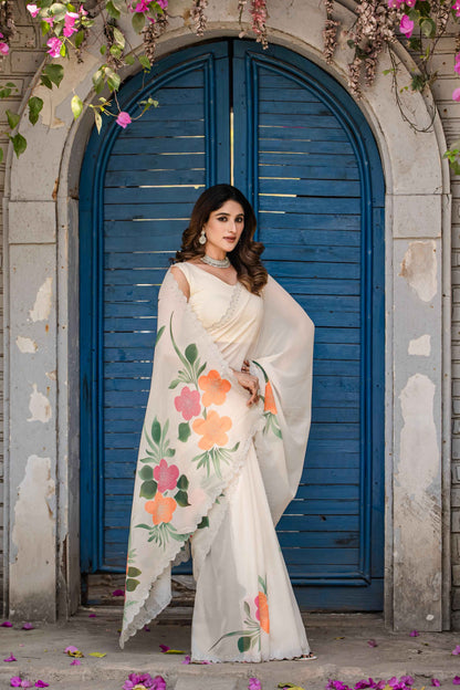 Floral Georgette Saree for Wedding Party Wear