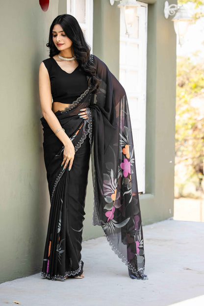 Floral Georgette Saree for Wedding Party Wear