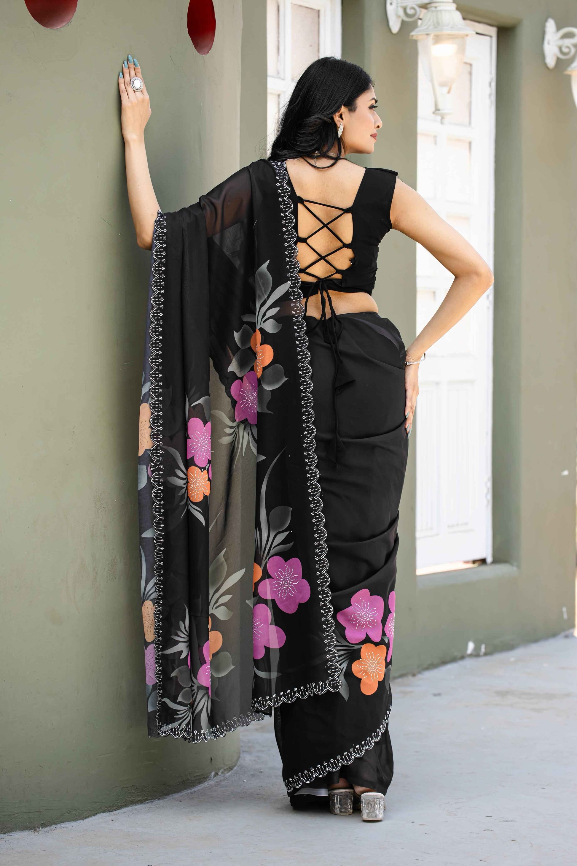 Floral Georgette Saree for Wedding Party Wear