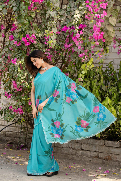 Floral Georgette Saree for Wedding Party Wear