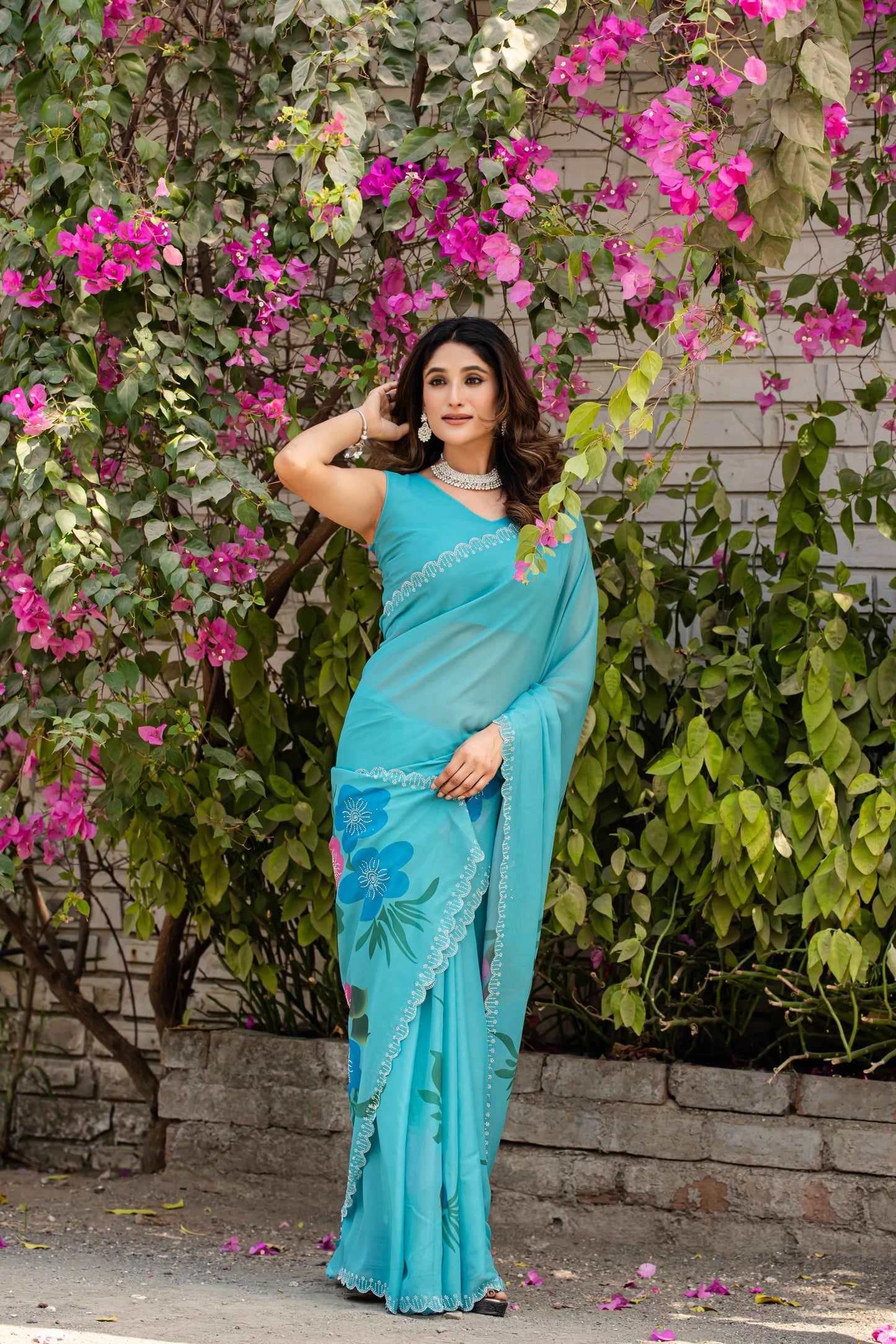Floral Georgette Saree for Wedding Party Wear