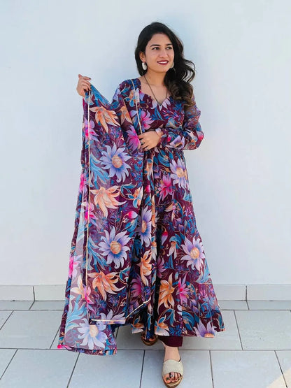 Floral Gown with Dupatta Set