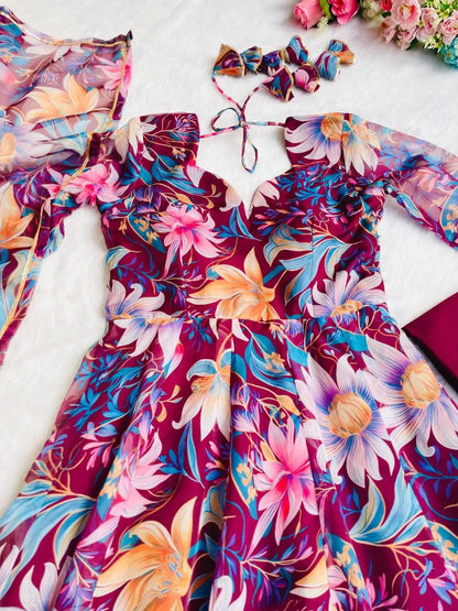 Floral Gown with Dupatta Set