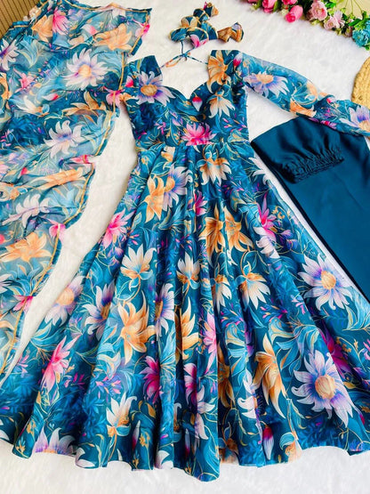Floral Gown with Dupatta Set