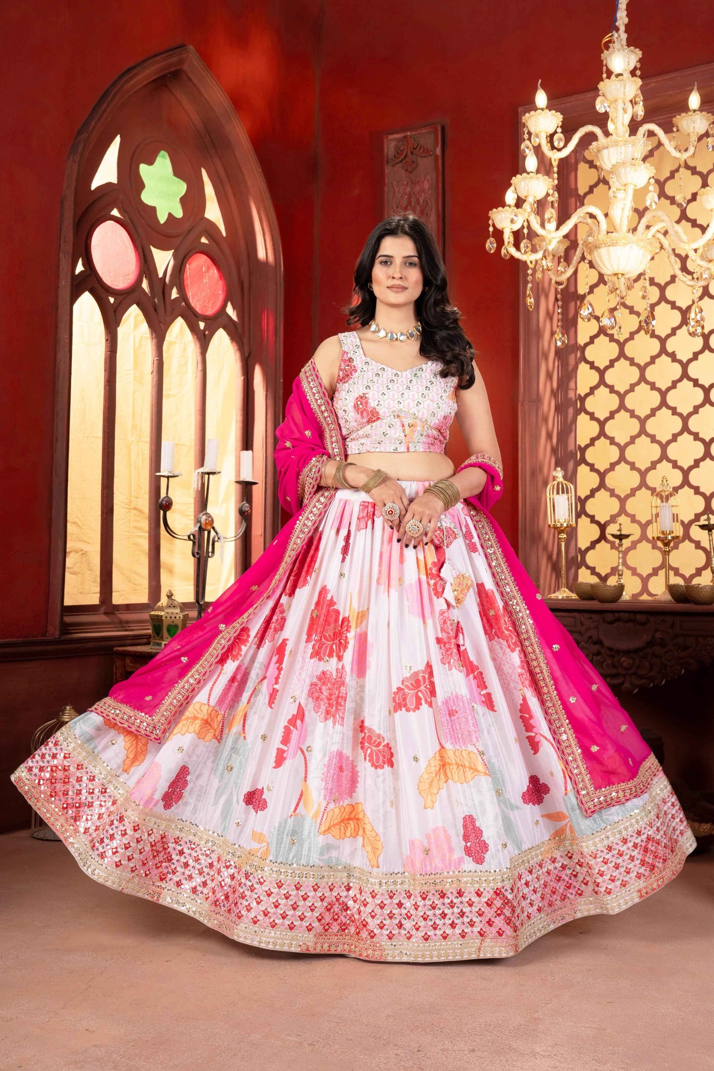 Floral Pink Lehenga Choli Blouse Design for Girl