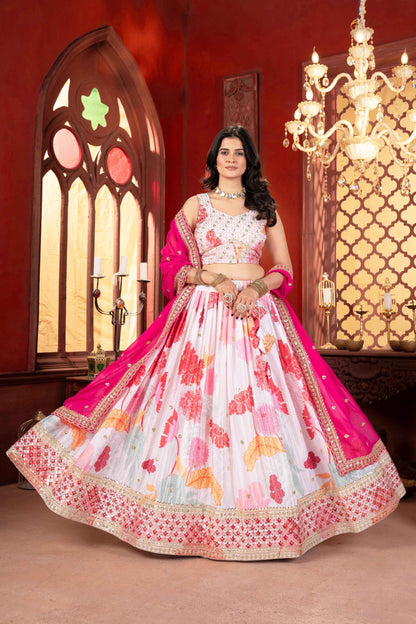 Floral Pink Lehenga Choli Blouse Design for Girl