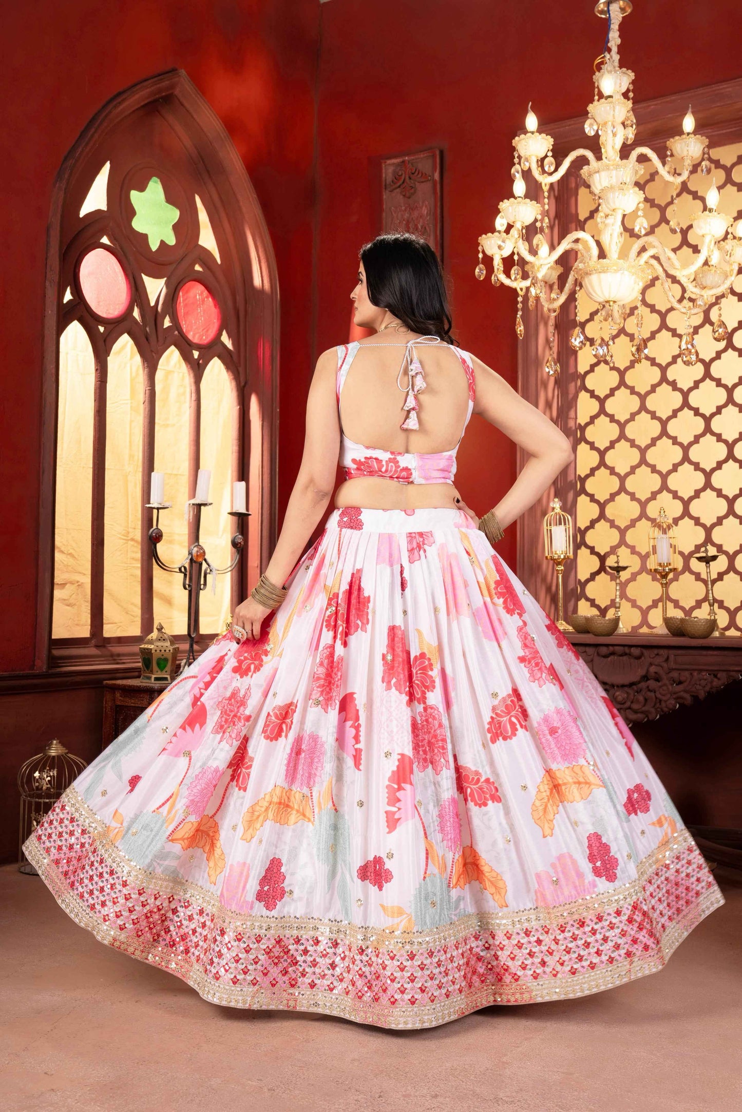 Floral Pink Lehenga Choli Blouse Design for Girl