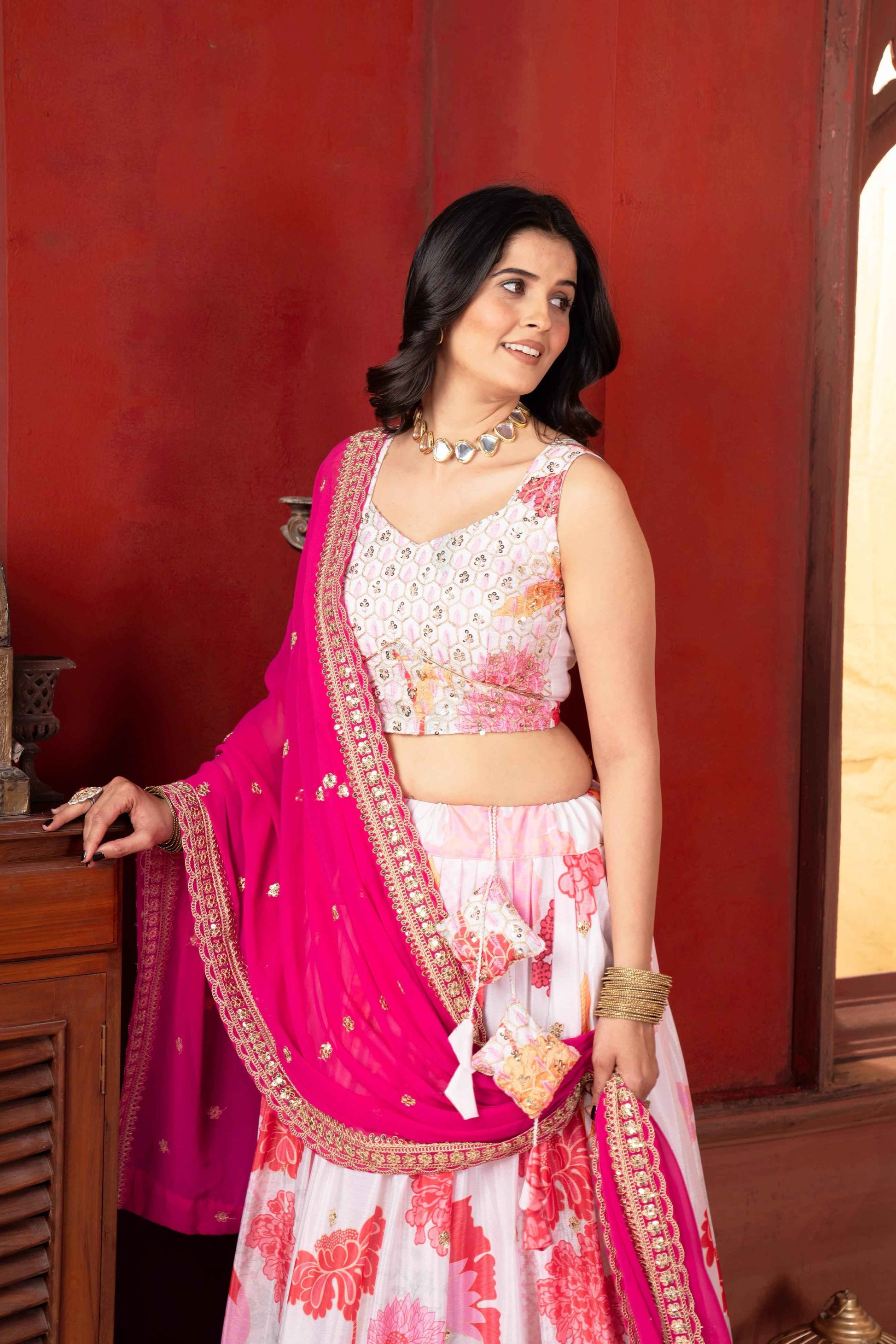 Floral Pink Lehenga Choli Blouse Design for Girl